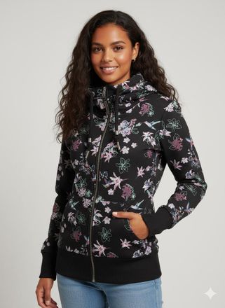 Ragwear Sweatjacke RAGWEAR NESKA ZIP FLOWERS O, Damen, Gr. L, schwarz, Sweatware, Obermaterial: 70% Baumwolle, 30% Polyester, bedruckt, gebl&uuml;mt, gemustert, fi