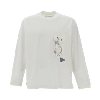 And Wander T-shirt manica lunga in cotone pesante con taschino - - Tops - Uomo - Bianco - M