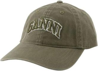 Ganni Hats & Caps, female, Green, ONE SIZE, Logo-embroidered Cotton Cap