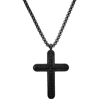 HMY Jewelry Mens Black Stainless Steel Cubic Zirconia Cross Pendant Necklace at Nordstrom Rack
