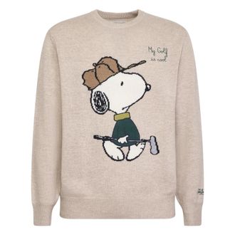MC2 Saint Barth Round-neck Knitwear, male, Pink, M, Heron Snoopy Golf 11 Patch