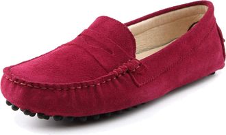 Minitoo Loafers Flat Shoes for Women Slip-on Summer Casual Moccasins with Buckle 9603-A Wine Red UK 5