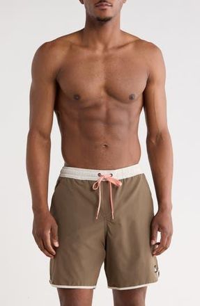 Quiksilver Sunsetter Scalloped Hem Volley Board Shorts in Canteent at Nordstrom Rack, Size X-Large
