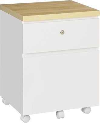 Vinsetto Mobile Filing Cabinet Lockable File Cabinet A4 Size W/ 2 Drawers White | TJ Hughes