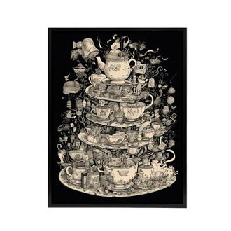 Artery8 Alice Adventures In Wonderland Tea Party Framed Canvas Wall Art Print in Black | Size: W24 x H32