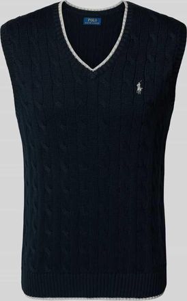 Polo Ralph Lauren Pullunder mit Zopfmuster und V-Ausschnitt in Marine, Größe XL