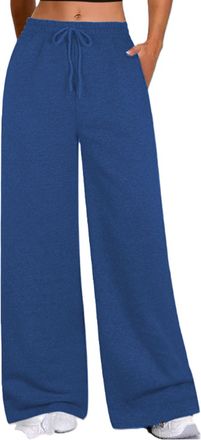 Generic Want Clothing Womens Wide Leg Bottoms Joggers Fleece Lined Straight Flare Comfy Plain & Sport Side Stripe Casual Lounge Wear Sweat Pants (UK, Alpha, S