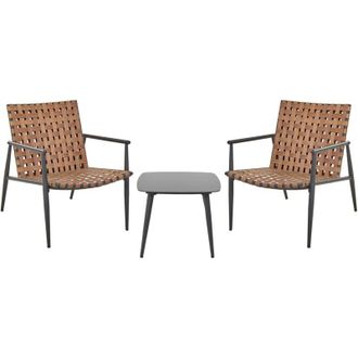 Beliani Set bistrot 2 posti in rattan PE 2 sedie Tavolino da caff&egrave; Telaio e gambe in acciaio nero Mobili da giardino marrone Ziria