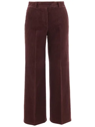 Ql2 Quelledue Wide-Leg Bordeaux Corduroy Pants With Belt Loops And Pockets