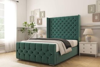 Comfort Beds Monte Carlo Plush Bed Frame With Mattress-50 Upholstered Wingback in Emerald | Size: Single