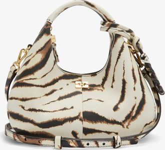 Ganni White Mini Hobo Bag in Zebra