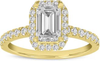 LuvMyJewelry Ivey 14K Yellow Gold Emerald Cut Lab Grown Diamond Halo Engagement Ring - 1.77 ctw
