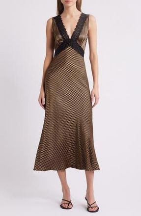 Rails Simona Check Lace Trim Sleeveless Maxi Dress in Gold Houndstooth at Nordstrom Rack, Size Medium