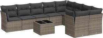 vidaXL Set De Sof&aacute;s De Jard&iacute;n 10 Pzas Con Cojines Rat&aacute;n Sint&eacute;tico Gris Vidaxl