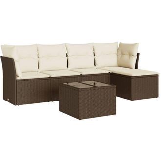 vidaXL Set Sof&aacute;s De Jard&iacute;n 6 Piezas Y Cojines Rat&aacute;n Sint&eacute;tico Marr&oacute;n Vidaxl