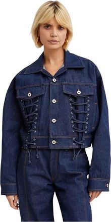 Jean Paul Gaultier Denim jack met vetersluiting - Dames - Spijkerjassen - Blauw - M - Denim - Jassen
