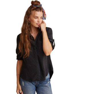 Bella Dahl Dames-shirt met split aan de achterkant, relaxte pasvorm en 3/4-mouwen (Vintage Zwart)