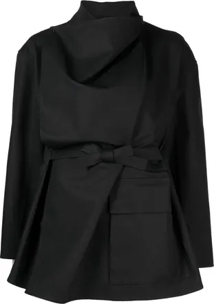 JNBY asymmetrical layered tie-waist jacket - women - Cotton - S - Black