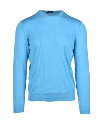 Drumohr Light Blue Cashmere-Blend Crewneck Sweater