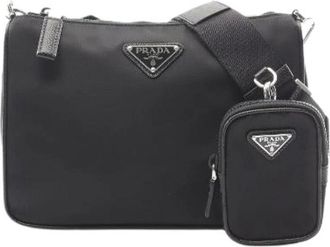 Prada Pre-owned Borsa a Spalla in Nylon Re-Nylon e Pelle Saffiano - - Pre-owned - Donna - Nero - ONE SIZE