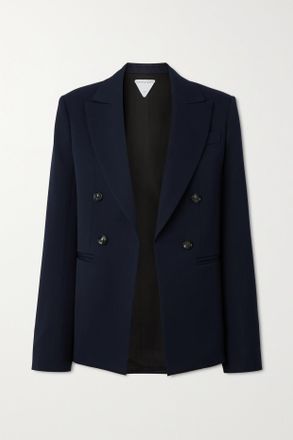 Bottega Veneta Blazer Doppiopetto In Lana Grain De Poudre - Blu
