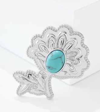 Talbots Paisley Frond Brooch - Turquoise/Silver - 001 Talbots