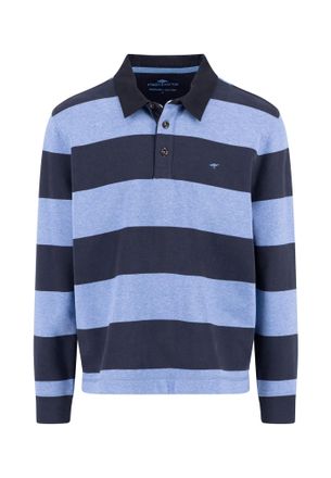 Fynch-Hatton Langarm-Poloshirt FYNCH-HATTON, Herren, Gr. 4XL, blau (crystal blau), Sweatware, Obermaterial: 100% Baumwolle, gestreift, regular fit taillenbedeckt, 