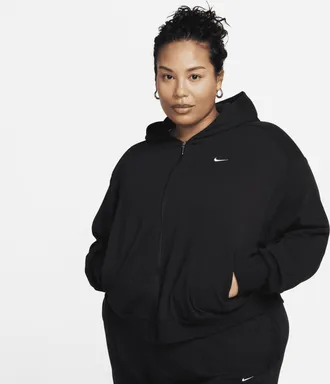 Nike Womens Nike Sportswear Chill Terry Loose Full-Zip French Terry Hoodie (Plus Size) in Black | FN2421-010