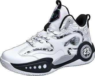 Generic Mens Basketball Shoes are Non Slip Breathable Durable Comfortable Sports Boots Walking Shoes(White,3.5 UK)