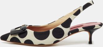 Carolina Herrera Black/white Canvas Polka Dot Slingback Pumps