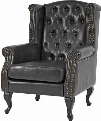 Hhg nunca usado] Sillón reclinable club sillón wing chair Chesterfield, polipiel, negro sin otomana