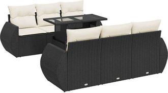 vidaXL Set De Sof&aacute;s De Jard&iacute;n 7 Pzas Con Cojines Rat&aacute;n Sint&eacute;tico Negro Vidaxl