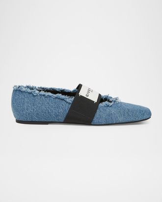 Givenchy Sliced Square Label Denim Ballerina Flats
