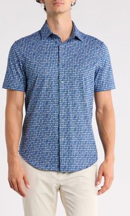 Bugatchi Short Sleeve Woven Shirt in Night Blue at Nordstrom Rack, Size X-Large