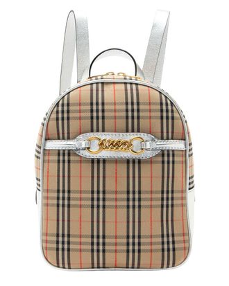 Burberry Beige Leather Horseferry Check Link 1983 Knight Backpack (Authentic Pre-Loved)