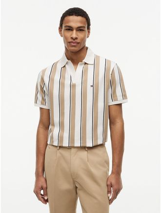 Tommy Hilfiger Mens Classic Fit Open Placket Crepe Polo - Ivory Petal - L