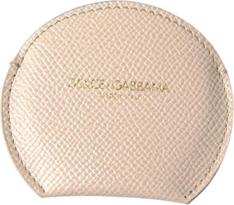 Dolce & Gabbana Beige Leren Ronde Logo Handspiegelhouder - Dames - Toilettassen - Beige - ONE Size - Leer - Tassen