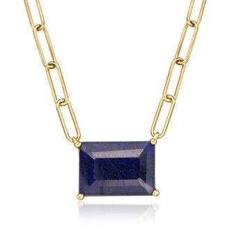 Ross-Simons Sapphire Paper Clip Link Necklace in 18kt Gold Over Sterling