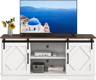 STILVORA Mueble Tv Con 2 Puertas Correderas, 2 Huecos Y 2 Estantes Ajustables, Para Sal&oacute;n, En Tablero De Part&iacute;culas, Blanco Marr&oacute;n, 150&times;40&times;60 Cm