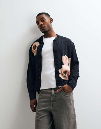 AllSaints camicia a maniche lunghe con stampa floreale nera Floraison-Nero