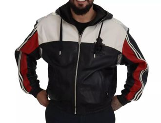 Dolce & Gabbana Mens Black Leather Hooded Blouson Jacket Clothing