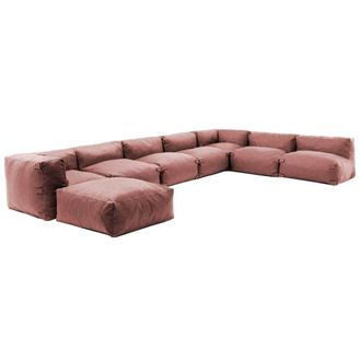 Oviala Sof&aacute; de esquina modular con 5 sillones, 2 &aacute;ngulos y 1 puff terracota