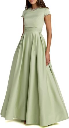 Mac Duggal Embellished Satin Cap Sleeve Ball Gown in Sage at Nordstrom, Size 12