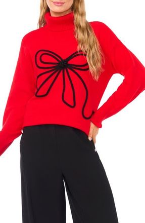 CeCe by Cynthia Steffe Bow Detail Turtleneck Sweater in Bright Cherry at Nordstrom, Size X-Small