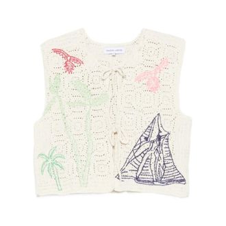 Maison Labiche Sleeveless Tops, female, Beige, Size: XS Crochet Knit Sleeveless Top
