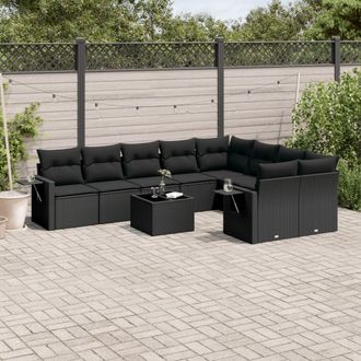vidaXL Vidaxl - Set De Sof&aacute;s De Jard&iacute;n 10 Pzas Cojines Rat&aacute;n Sint&eacute;tico Negro