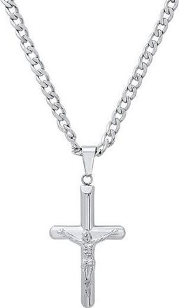 HMY Jewelry Mens Stainless Steel Tubular Crucifix Pendant Necklace in Silver at Nordstrom Rack