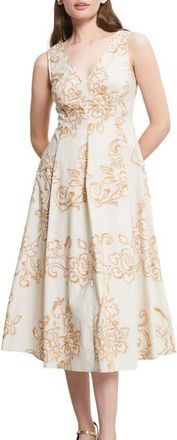 ottod'Ame Printed Poplin Midi Dress in Ecru at Nordstrom, Size 40