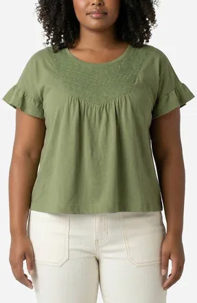 Liverpool L.A. Flutter Sleeve Top in Juniper Green at Nordstrom, Size 1X