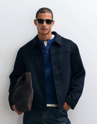 Asos giacca effetto lana navy-blu navy